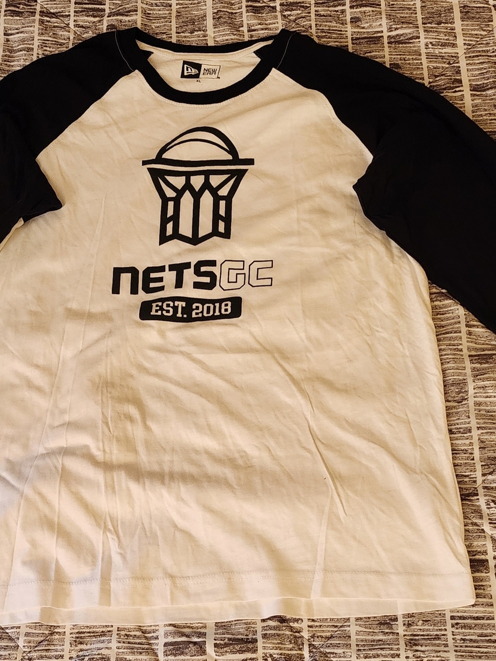 New Era Nets Gaming Crew  XLarge White And Black  Long Sleeve Tee Shirt